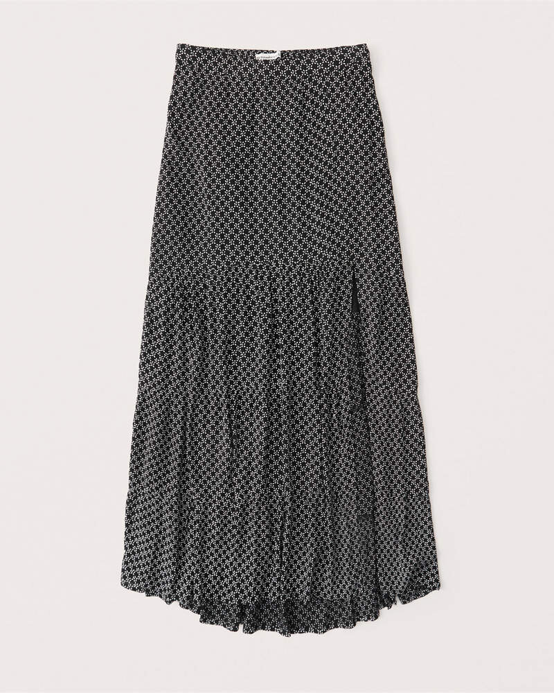 Black Tiered High Slit Skirt