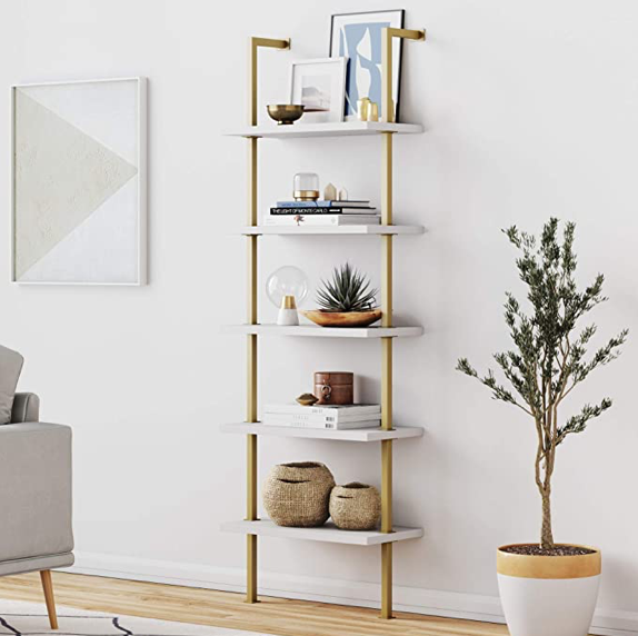 Nathan James Theo 5-Shelf Ladder Bookcase with Brass Metal Frame, White:Gold.png