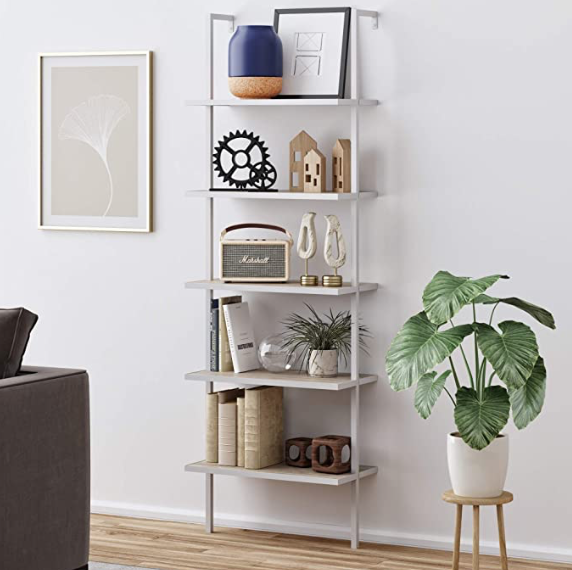 Nathan James Theo 5-Shelf Wood Ladder Bookcase with Metal Frame, Gray Oak:White.png