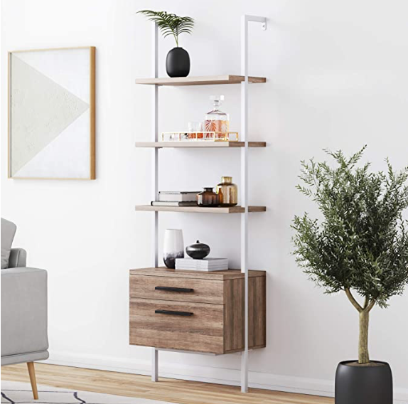 Nathan James Theo Industrial Bookshelf with Wood Drawers and Matte Steel Frame, 3-Shelf, Oak:White.png