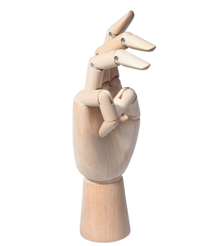 Wooden Mannequin Hand 7 Inch - Realistic Wood Hand Model Posable Manikin Hand - Opposable Sectioned Artist Hand Model for Arts Drawing, Sketching, Painting, Jewelry Display - Right Hand.png