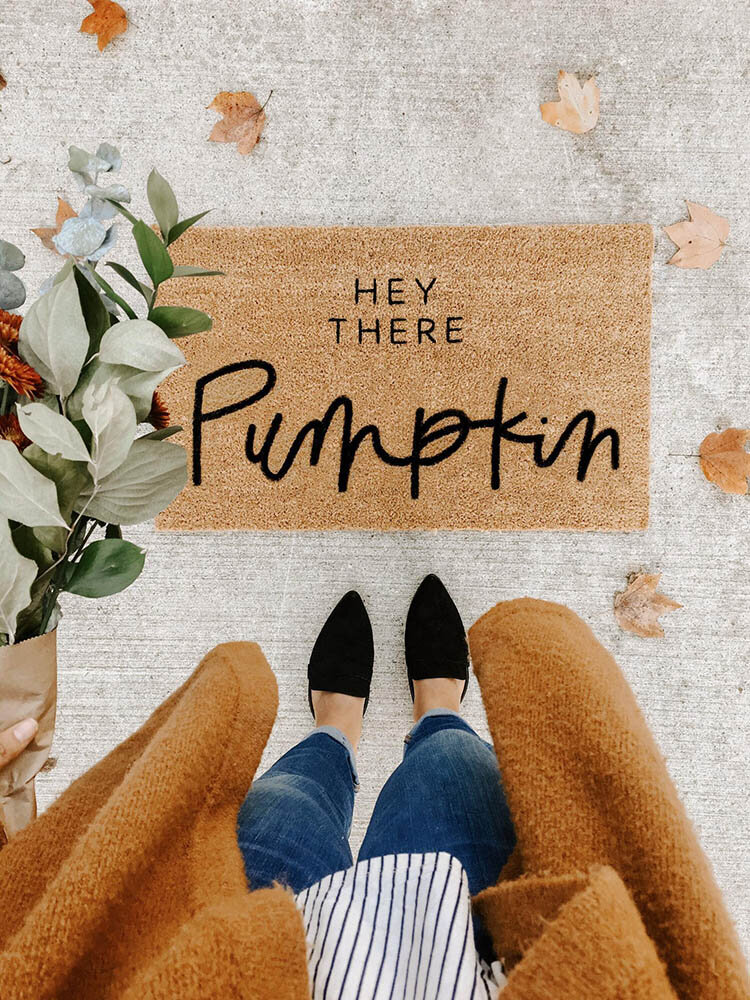 THE ORIGINAL hey there pumpkin | fall decor | welcome mat | hand painted, custom doormat | cute doormat | outdoor doormat | porch decor.jpg