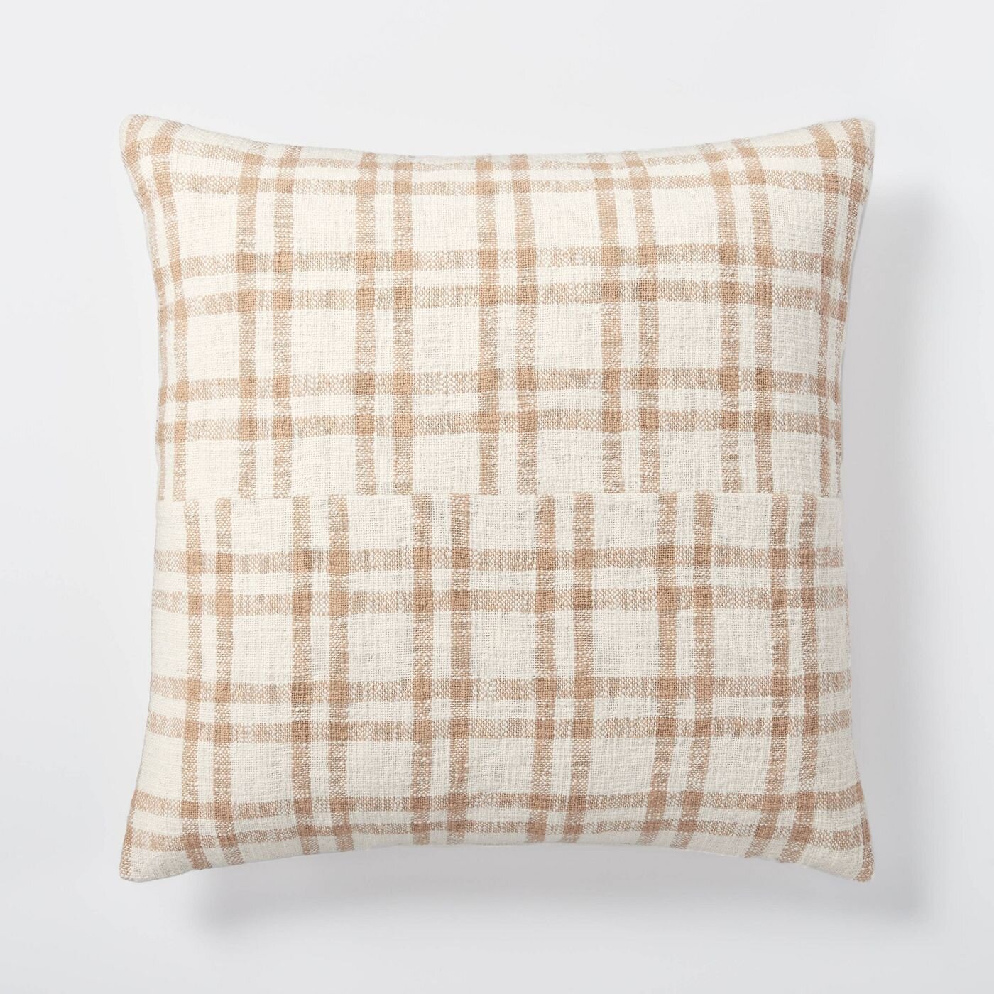 Woven Plaid Throw Pillow with Exposed Zipper Brown/Cream